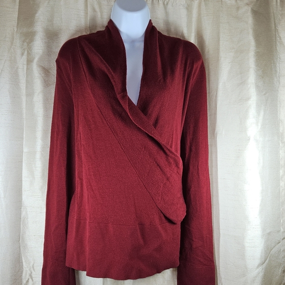 Ann Taylor red wool blend shawl collar wrap sweater Womens XLarge - Picture 6 of 8
